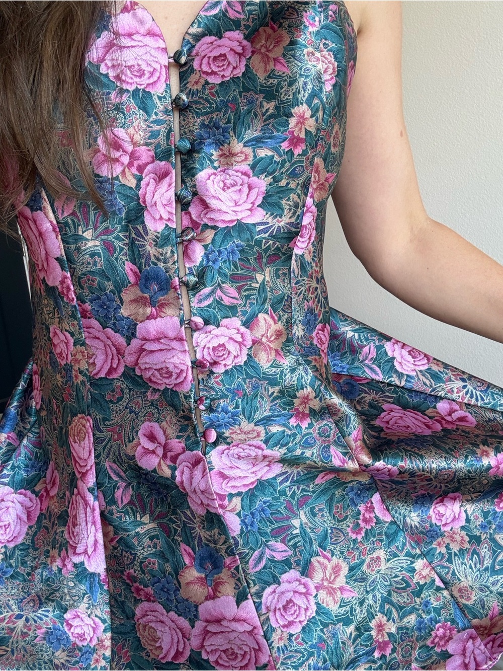 Victoria's Secret 80s Floral Mini Dress Small Button Front Gold Label - Picture 13 of 13